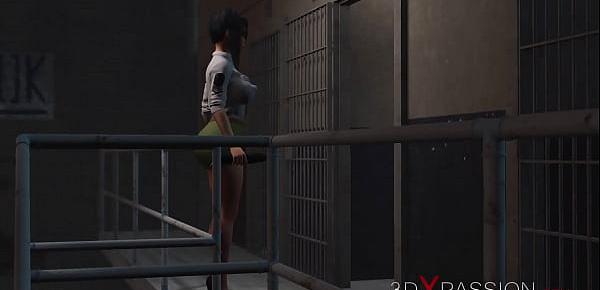  Lesbian sex with strapon. Harley Quinn plays with a female prison officer in the prison